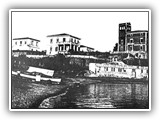 1929 - La spiaggia con la villa Montezemolo a dx, la pensione Rivabella ed il bagno.