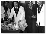 1955 - I baristi del Circolo Solvay, da sx Vincenzo, Cevasco?.. con i baffi Marino.